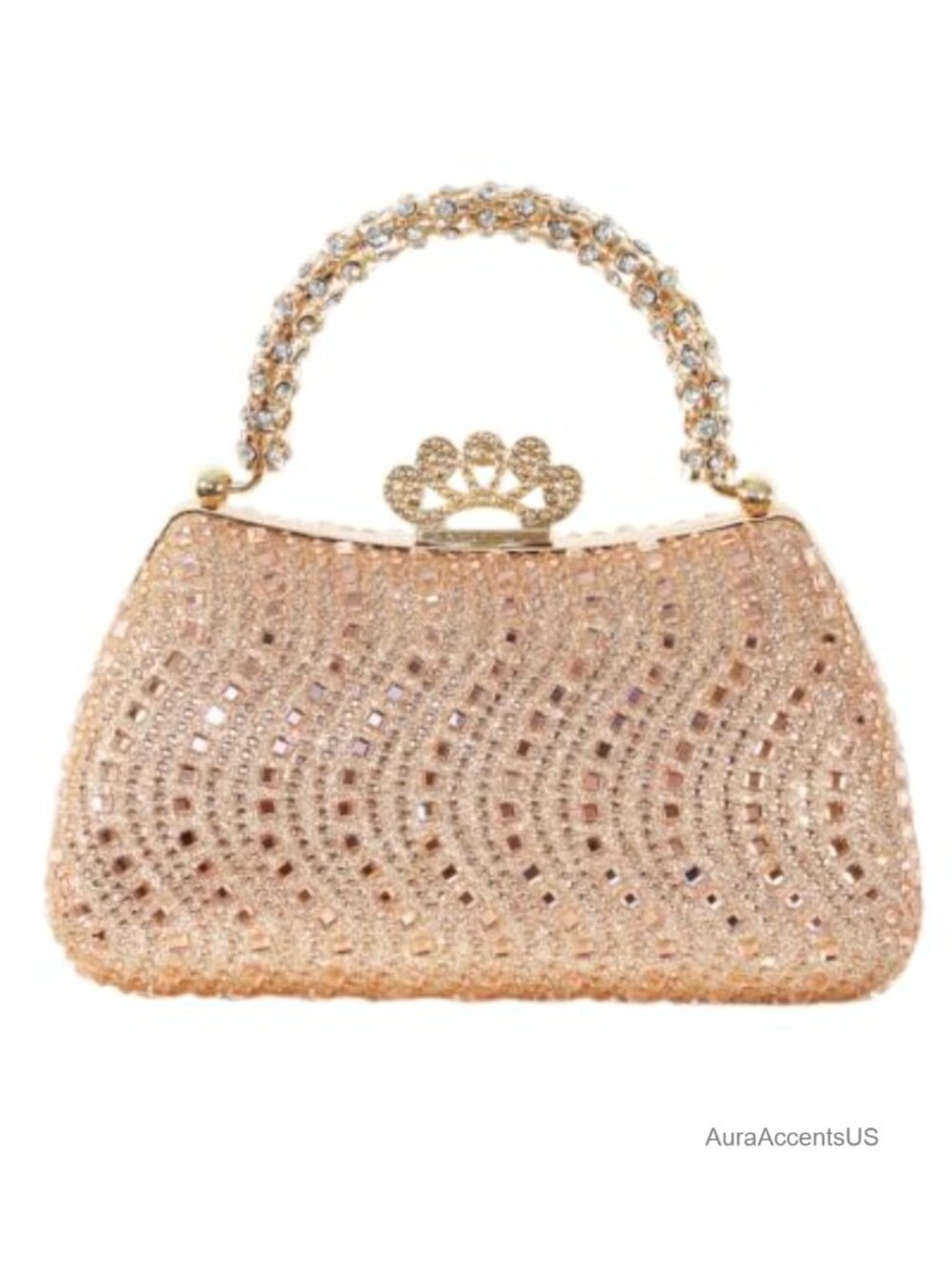 Rhinestone Evening Clutch Kiss Lock Handbag Detachable Strap Formal Purse